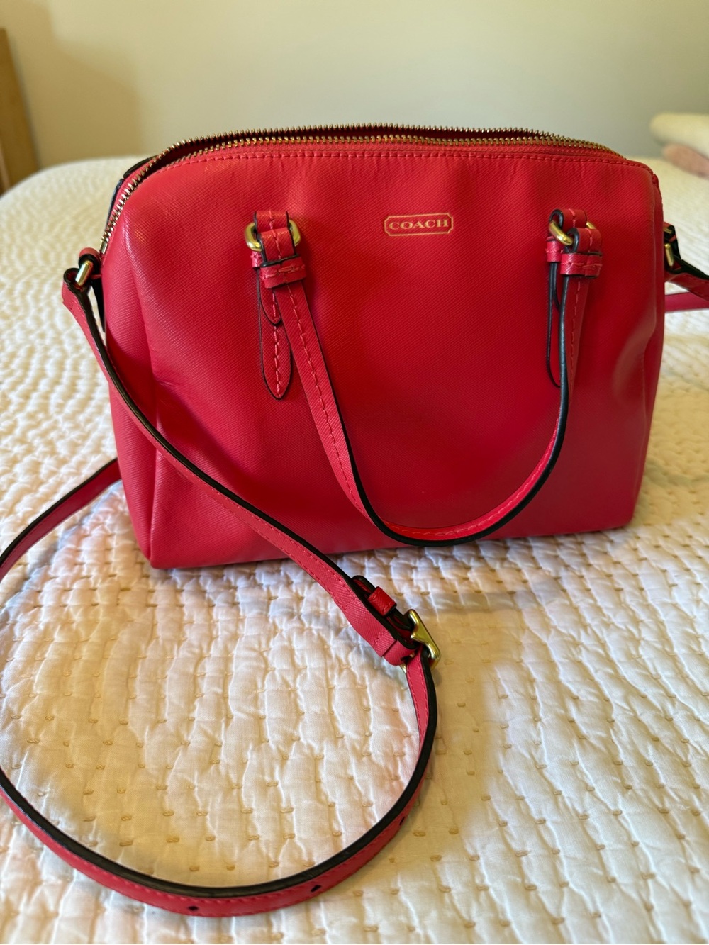 Coach Crossgrain Leather Mini Satchel Crossbody Cherry Red